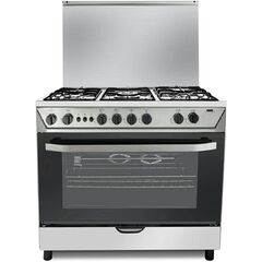 فرن غاز هام مصري هامتريت مع 5 شعلات، عرض 90 سم، فضي/أسود موديل HM90GF-20