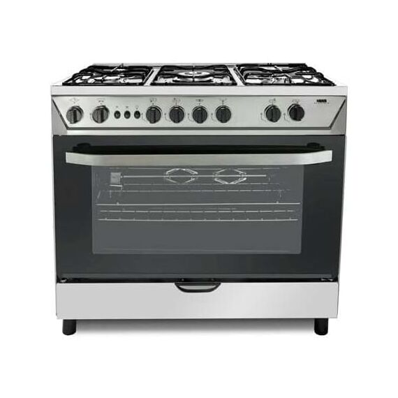 فرن غاز هام مصري هامتريت مع 5 شعلات، عرض 90 سم، فضي/أسود موديل HM90GF-20, 2 image
